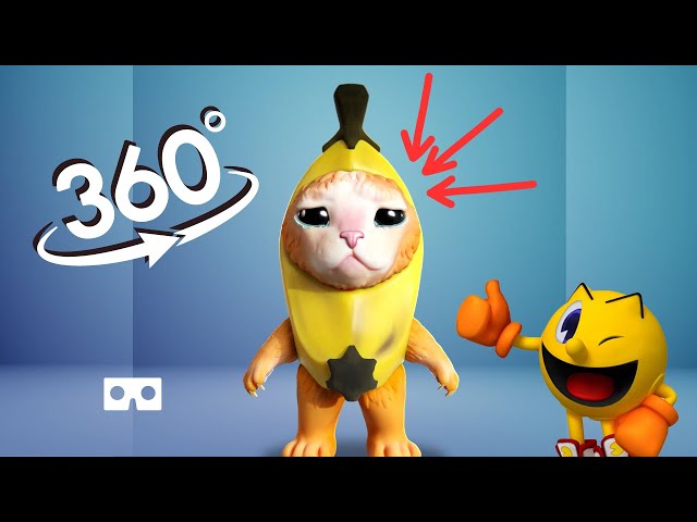 360° Finding Banana Cat with Pac-Man! (Finding Challenge in VR)