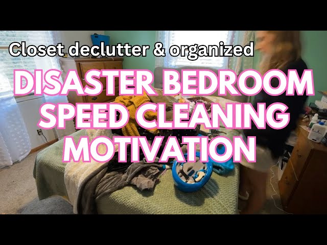 DISASTER BEDROOM SPEED CLEANING MOTIVATION, CLEAN WITH ME, closet declutter organize, small bedroom