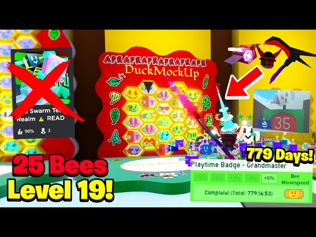 Worlds BEST Noob! 25 Bees With Level 19, Gummy Baller, 162T Honey, 779 DAYS (Bee Swarm Simulator)