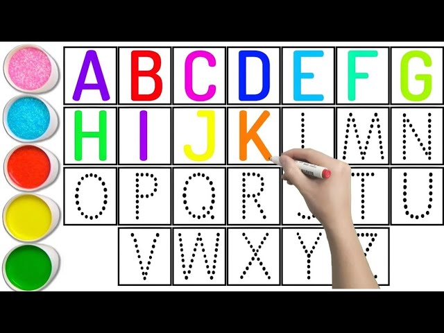 Alphabet, ABC song, ABCD, A to Z, Kidsrhymes, collection for writing alongdotted lines for toddler.