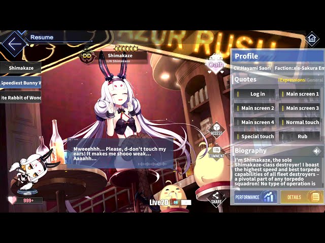 Azur Lane: IJN Shimakaze L2D Skin Talk & Move (World's Speediest Bunny Waitress) [2160p