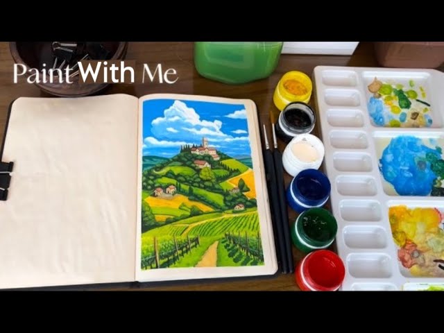 Painting Beautiful Landscape/ Cozy Art Video/ Paint Whit Me/ Gouache tutorial/ ASMR