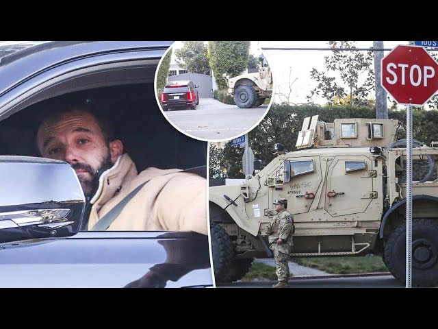 Ben Affleck appears unfazed by massive military vehicle parked outside home after FBI probe