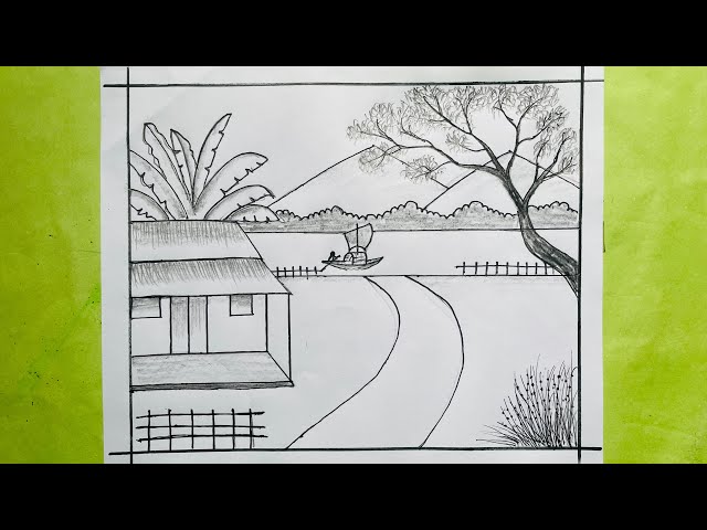 How to draw a riverside village 🏠 Village drawing with pencil ✏ Pencil sketch drawing easy ❤️