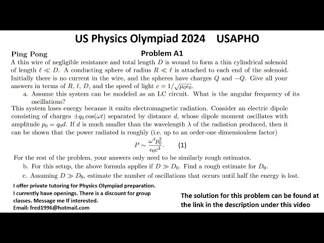 US  Physics Olympiad 2024 USAPHO Problem A1. Electromagnetism. LC circit. Oscillations.