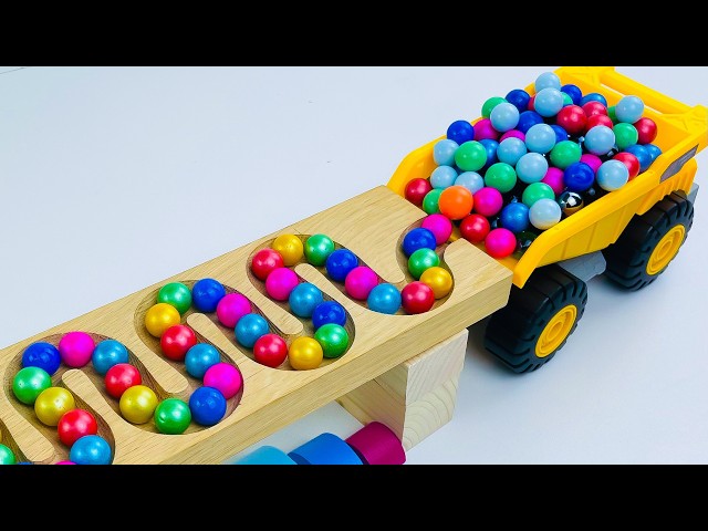 Marble Run ASMR Race ☆ HABA Slope & Dump Truck Excavator Ambulance Forklift Garbage Truck Tractors77