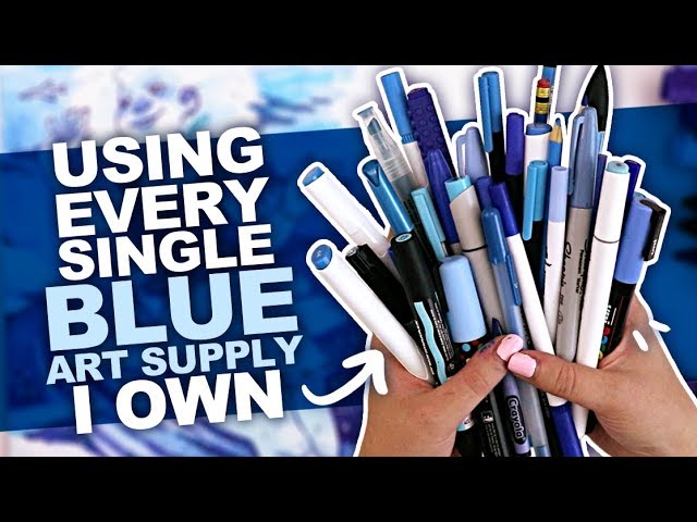 SO MUCH BLUE! | Drawing Something Using Every BLUE PEN, PENCIL, MARKER, WATERCOLOR, ETC I Own.