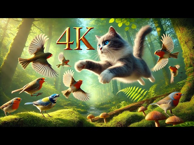 Cat TV for cats to watch 4K | Birds visiting winter garden