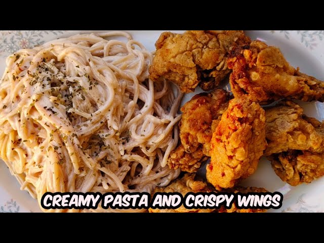 Ultimate Creamy Mushroom Pasta and Crispy Wings