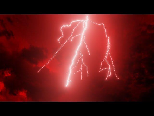 Heavy Thunderstorm At Night Powerful Red Lightning Background Video 4k