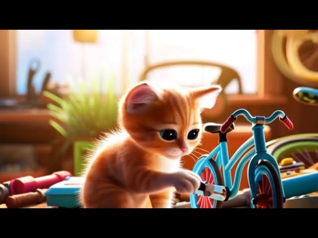 Poor litle kitten boy set cycle 🚲 with wrench #shortsfeed #kitten