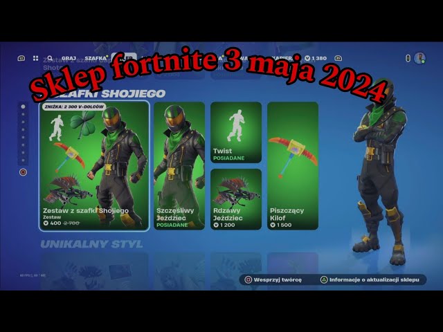 Sklep w fortnite 3 maja 2024  Szczęśliwy jeździec  , Twist, Przymrozek ,  ,Zestaw FNCS( 3.05.2024 )