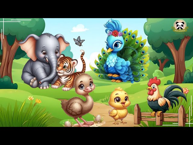 Habitat of Animals: Peacock, Duck, Tiger, Elephant, Chick - Animal Sounds