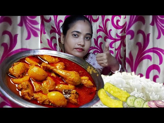 ASMR EATING SPICY CHICKEN JHOL🍗 RICE,PARBAL FRY,PAPAD,SALAD/Eating Show.