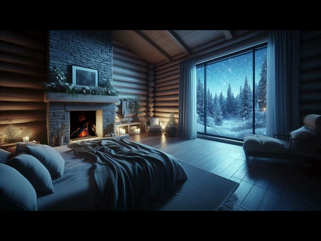 Cozy Cabin Ambiance: Crackling Fire, Snowfall & Relaxing Vibes | 14-Minute Escape