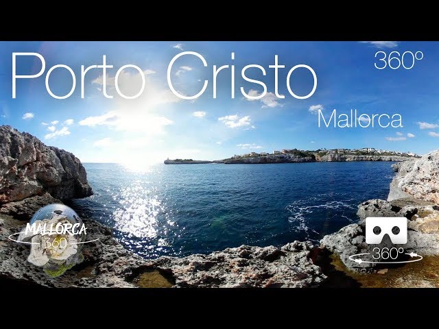 Mallorca 360º Porto Cristo rocks by the sea opposite lighthouse 4K VR