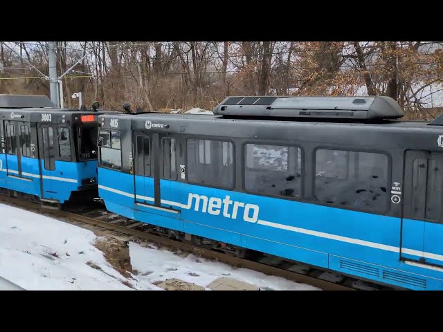 Eastbound MetroLink Red Line Train With Snow