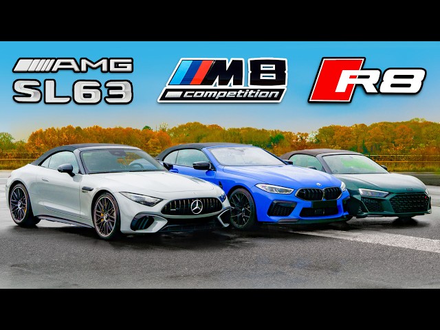 New AMG SL 63 v BMW M8 v Audi R8: DRAG RACE