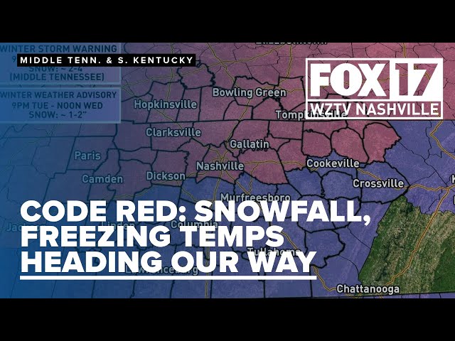 Code Red Weather: Snow expected in Middle Tennessee, Southern Kentucky Tuesday into Wednesday