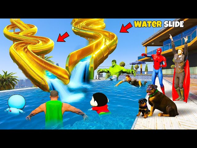 Franklin,Shinchan & Doraemon Build Longest Water Slide In Franklin House & Tried Water Slide in GTA5