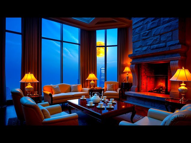 🌙 Rainy Night Piano in Luxury Penthouse 100 Feet Up | 3 Hours of Relaxing Music by the Fireplace 🎹🔥