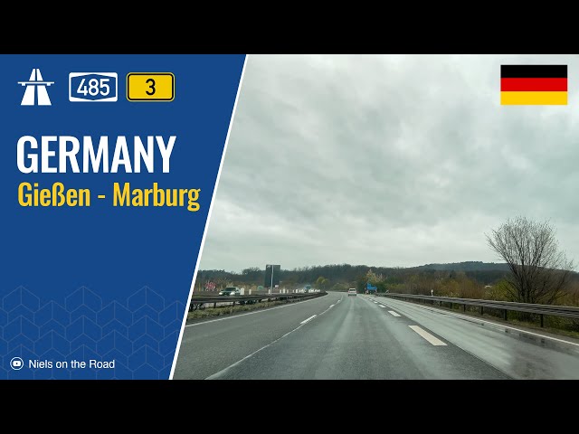 Driving in Germany: Autobahn A485 & B3 from Gießen to Marburg