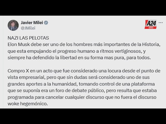 🔴MILEI ESTALLÓ EN X: DEFENDIÓ A ELON MUSK POR SU POLÉMICO SALUDO