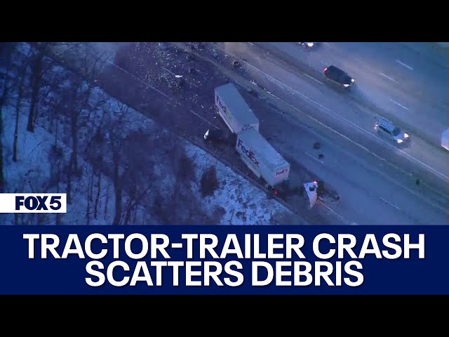 Tractor-trailer crash scatters debris on roadway in Rockville | FOX 5 DC