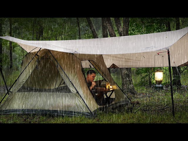 Escaping the Stress || SOLO CAMPING in RAIN [ Relaxing Cosy Shelter, Rain ASMR ]