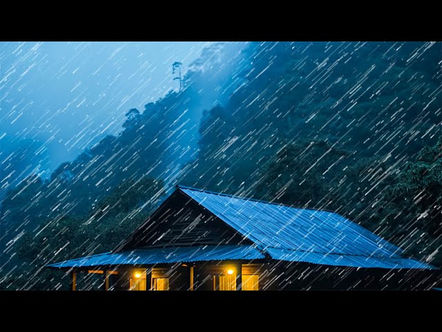 Rain sounds for sleeping after a hard day - Heavy rain and thunder in a foggy forest at night #79