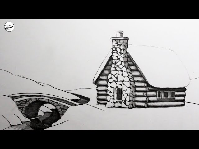 Quick Winter Landscape Drawing: Sketch a Cabin in a Snowy Scenery