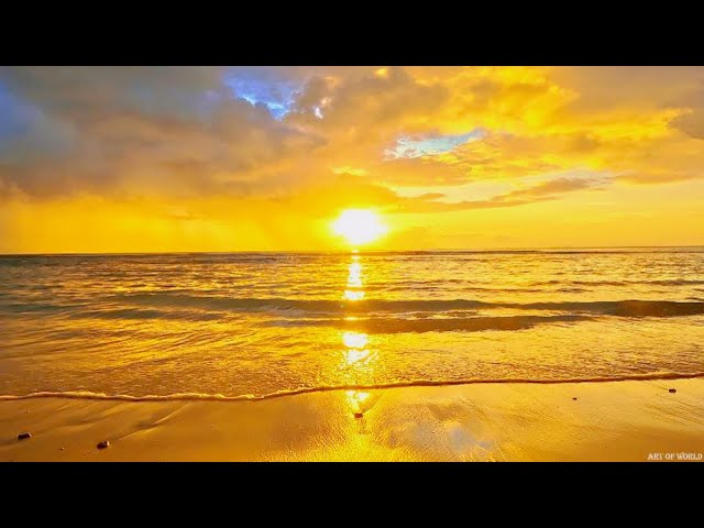 Gorgeous Sunset and relaxing, Beautiful Ocean Waves On a Tropical Beach