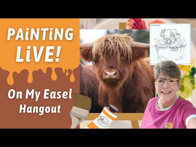 Acrylic Painting a Highland Cow in Wash Tub, in progress, Traceable! Studio hangout with Annie Troe