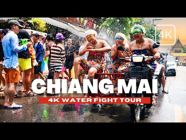 🇹🇭 Songkran Festival in Thailand Walking Tour - Songkran Water Fight in Chiang Mai 💦 4K HDR 60FPS