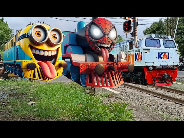 KERETA API PANJANG berubah bentuk menjadi Thomas minions exe, spiderman exe dan LIKOMOTIF CC206