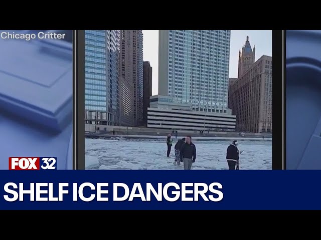 Several people seen walking on Lake Michigan's shelf ice at Ohio Street Beach