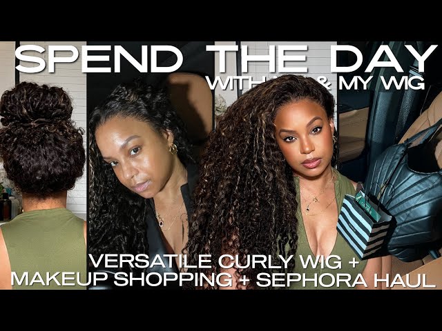 SPEND THE DAY WITH ME | GLUELESS-ISH CURLY WIG INSTALL + MAKEUP SHOPPING + SEPHORA HAUL | OMGHERHAIR