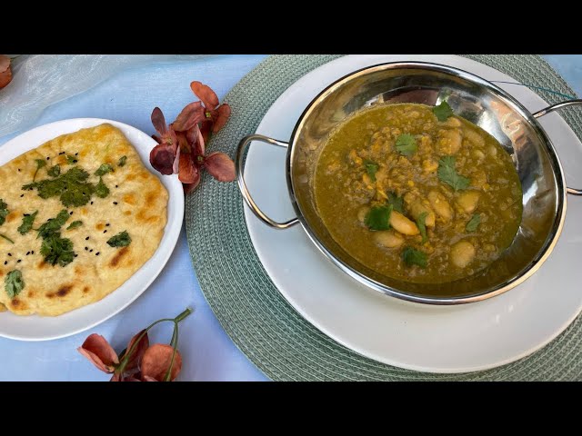 Butterbean and Lentil Curry with Garlic Naan Bread