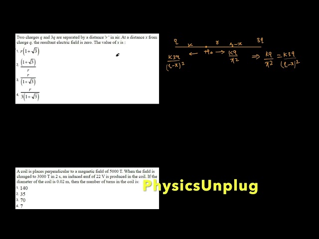 Two charges q and 3q are separated by a distance ‘r’ in air. At a distance x from charge q