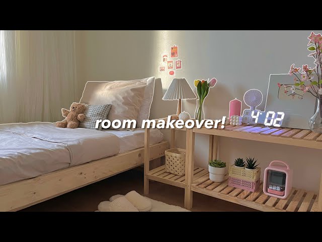 aesthetic and small room makeover 🧸🌷 | pinterest & korean style inspired!