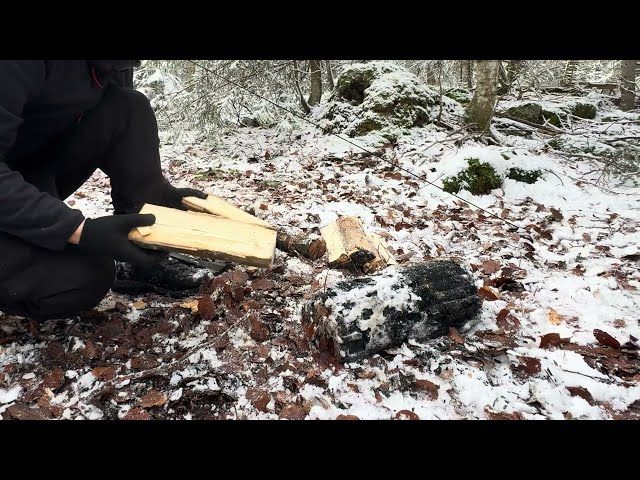 Solo winter camping bushcraft with a wood stove