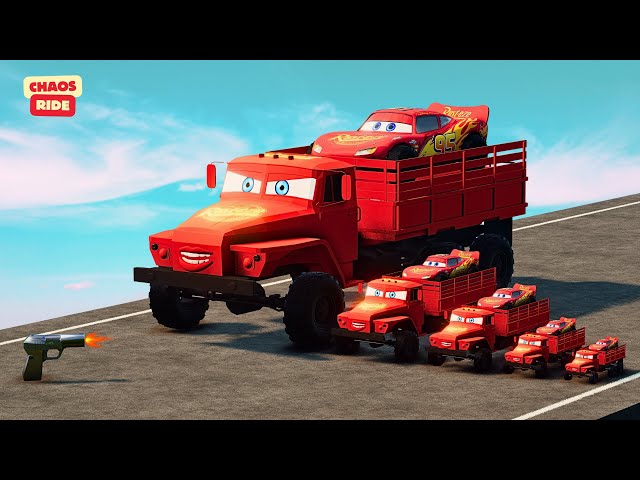 Big & Small Lightning McQueen On McQueen Truck vs Pistol Guns | BeamNG.drive