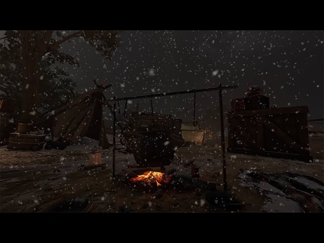 Crackling Campfire Camping in the Snow | Warm Campfire & Winter Christmas Ambience  🎄❄️