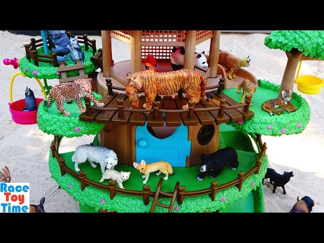 Toy Jungle and Forest Animals in the Treehouse Playset For Kids