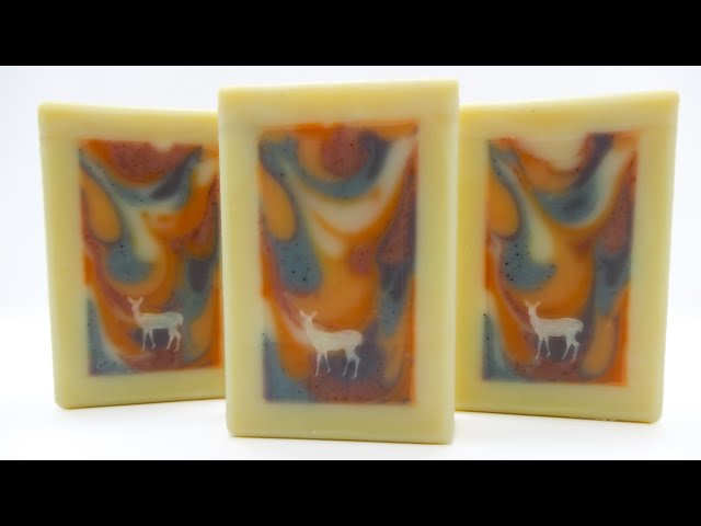 Border Soap drop swirl natural made with plant colorants, essential oils, stamped embed