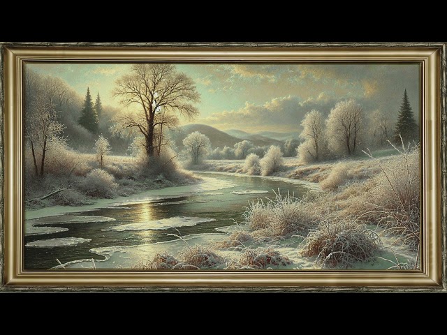 FRAMED TV ART ABSTRACT WINTER WONDERLAND SCREENSAVER BACKGROUND  PAINTING NO MUSIC WALLPAPER 4K