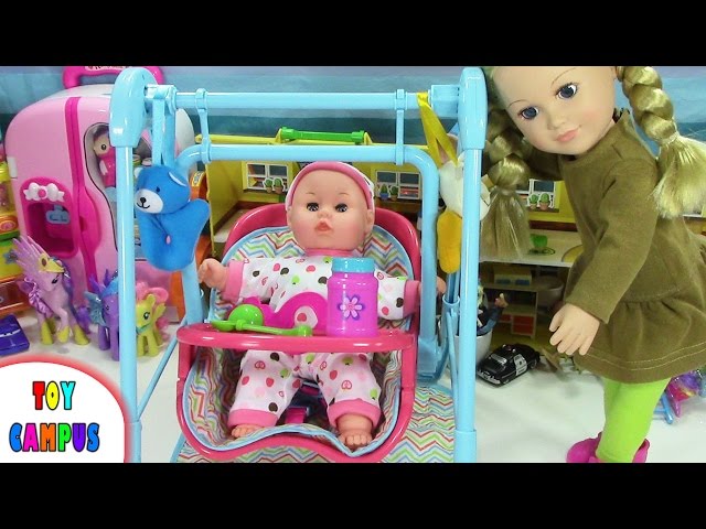 Play on a Baby Swing and Baby Gym Eat and Milk | My Sweet Baby 4-in-1 Set | ToysReview ToyCampus