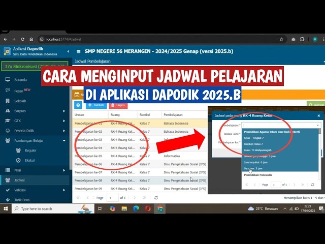 CARA INPUT JADWAL PELAJARAN DI APLIKASI DAPODIK 2025.B