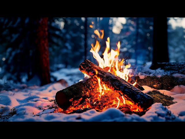 Winter Bonfire ASMR 🔥 Burning logs in a winter forest for sleep and relaxation