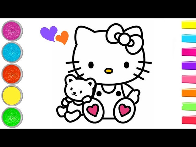 Hello Kitty Drawing, Painting & Coloring _ How To Draw Hello Kitty With Teddy Bear _ Easy Drawing